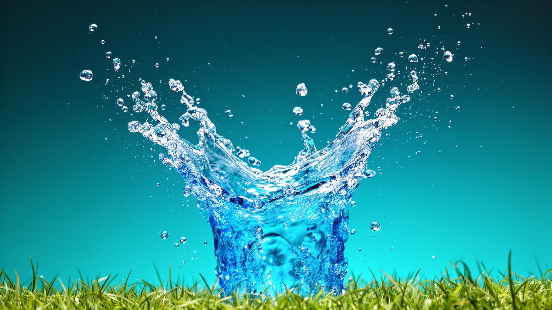 Splashing water over fresh green turf